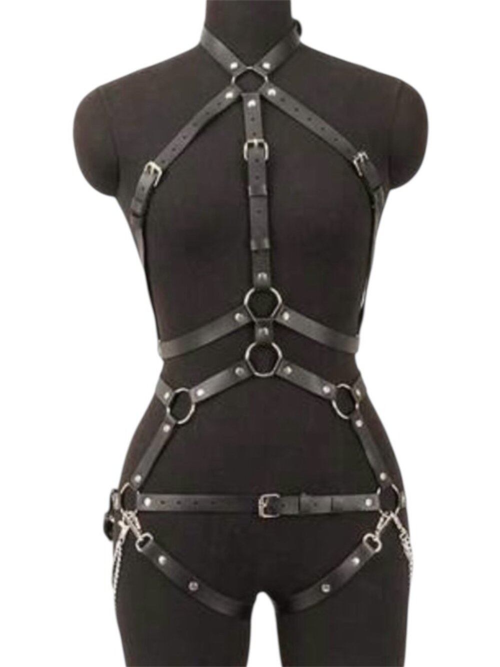 Women Adjustable Faux Leather Body Lingerie Set Harness